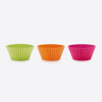 Lékué set van 6 geribde muffinvormen uit silicone roze; oranje en groen Ø 7cm H 3.5cm